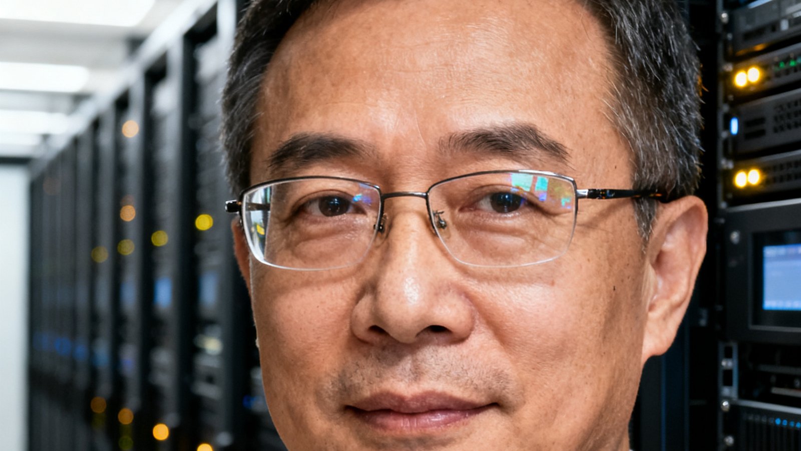 永利集团CTO张瑞安博士，戴眼镜的中年男性，背景为服务器机房，体现其深厚的技术背景。